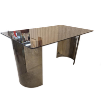 Jaren 70 Rookglas Glazen Vintage Tafel Bureau Eettafel