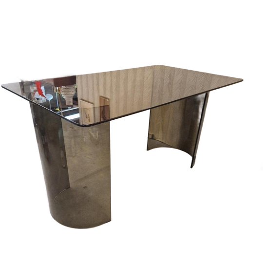 Jaren 70 Rookglas Glazen Vintage Tafel Bureau Eettafel 1