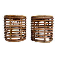 Set Van 2 Rotan Designkrukjes Van Tito Agnoli, 1960's