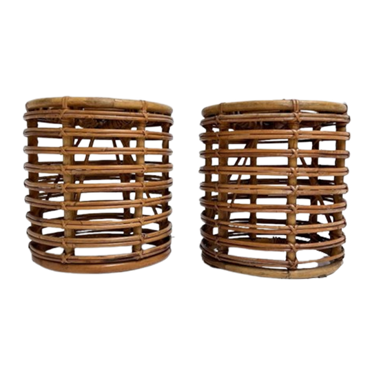 Set Van 2 Rotan Designkrukjes Van Tito Agnoli, 1960's 1