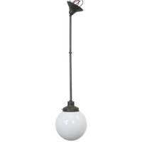 Leuke Vintage Glazen En Messing Bol Hang/ Plafondlamp Van Melkglas In Art Deco Stijl