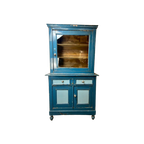 Brocante Blauwe Kast / Vitrinekast thumbnail 1