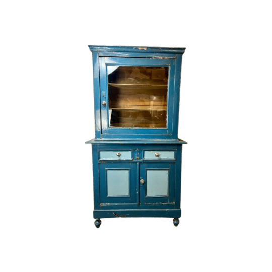 Brocante Blauwe Kast / Vitrinekast 1