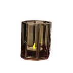 Vintage Koperen Kaars Waxine Houder  Octagoon Rookglas Geslepen thumbnail 1