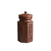 Vintage Handgesneden Grote Houten Deksel Pot, India Jaren '60