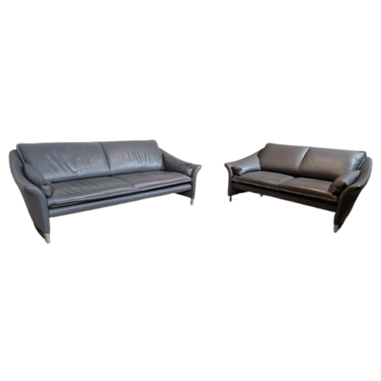 2X Leolux Enora Banken - 3+2 Zits - Grijs - Leder - Design 1