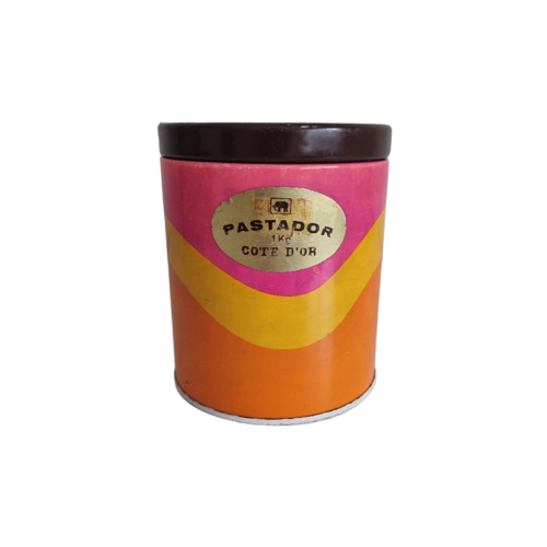 Metalen Vintage Doos Côte D'Or Pastador Chocoladepasta Met Roze, Gele En Oranje Lijnmotief