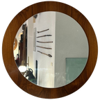 Vintage Deense Teakhouten Spiegel, Rond, 1970'S thumbnail 1