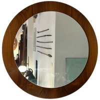 Vintage Deense Teakhouten Spiegel, Rond, 1970'S