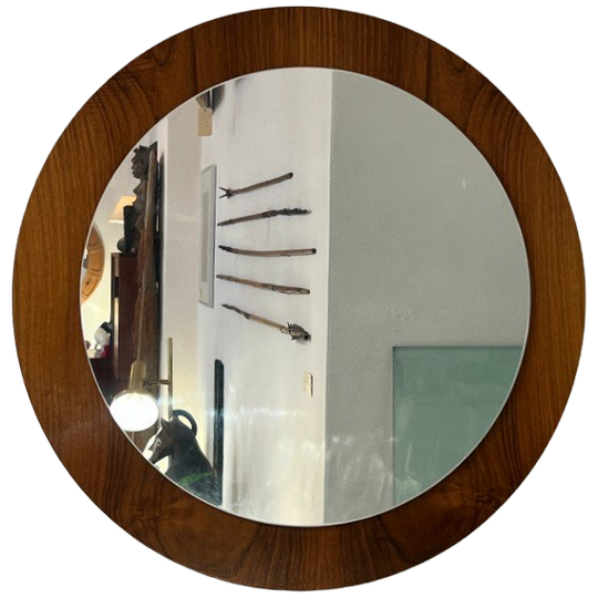 Vintage Deense Teakhouten Spiegel, Rond, 1970'S 1
