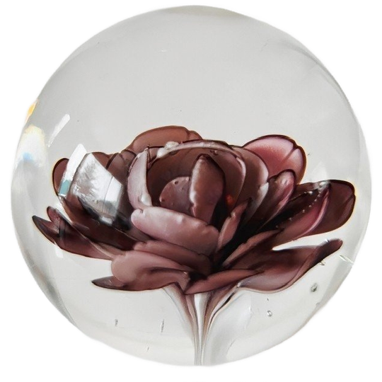 Vintage Glazen Presse Papier Paarse Bloem Hollywood Regency 1