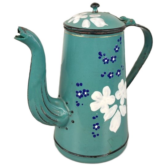 Antieke Emaille Kan Met Bloemen 1