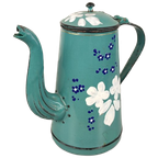 Antieke Emaille Kan Met Bloemen thumbnail 1