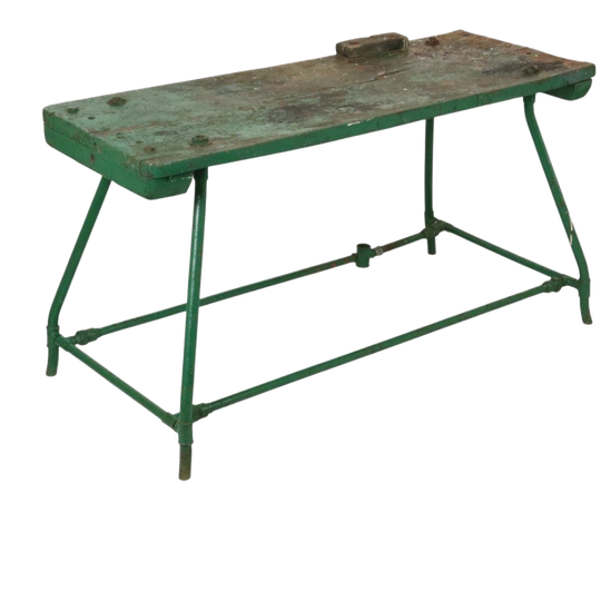 Unieke Groene Industriële Werkbank Werktafel Hout Metaal 160cm 1