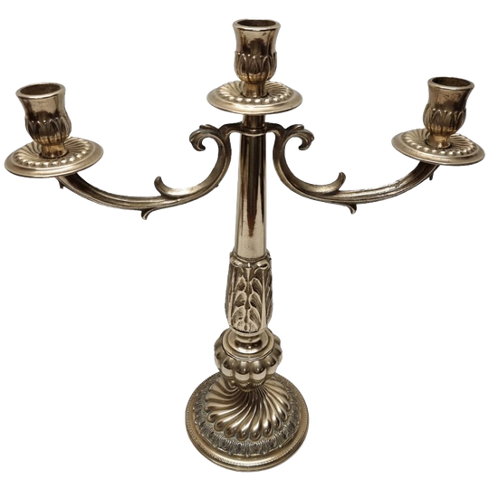 Vintage Messing Driearmige Kandelaar 1