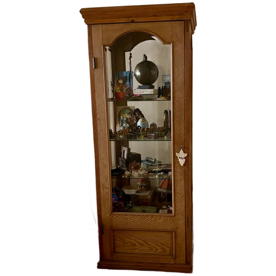 Antieke Grenen Vitrinekast Met Glazen Deuren 1