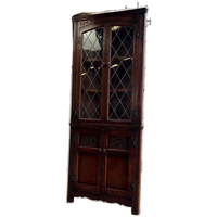 Vintage Houten Hoekkast./ Vitrinekast