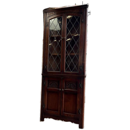 Vintage Houten Hoekkast./ Vitrinekast 1