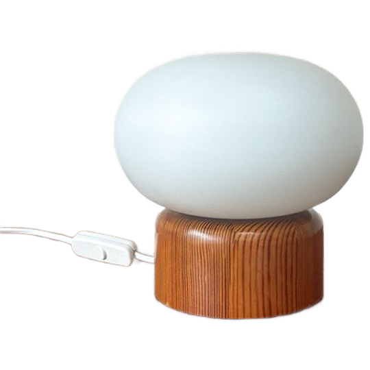 Vintage Teak Houten Lamp Met Glazen Bol 1