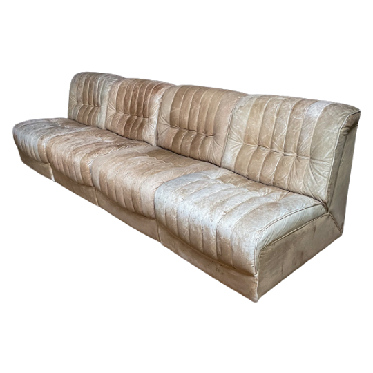 Vintage Vierpersoons Leren Modulaire Bank – Lemke 1970 1