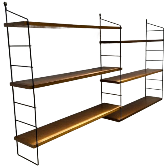 Dubbel Vintage Wandrek Met 3 Zijpanelen En 6 Houten Planken 1