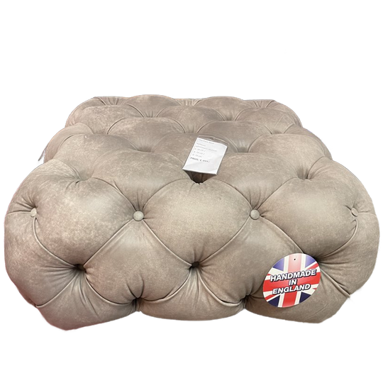 Showroommodel: Engelse Chesterfield Hocker/ Voetenbank Buttoned Grijs 1