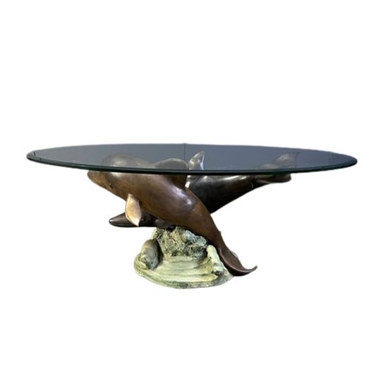Bronze Dolphin Coffee Table Signed C Caudion, 1960s 1