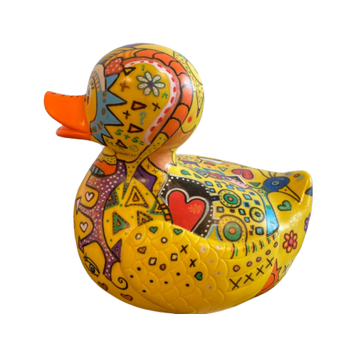 Happy Duck , Decoratie, Beschilderde  Bad Eend, Uniek, Popart , Art Eyecatcher