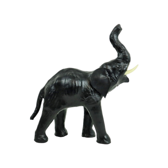 Vintage Olifant Met Slagtanden Papier Mache En Leder Beeld Sculptuur 1