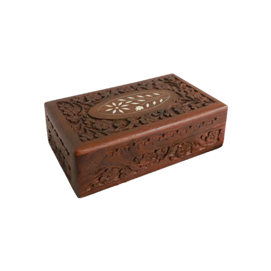 Vintage Houten Doosje Met Ingelegde Bloem Takken, Jaren, India '60/'70 1