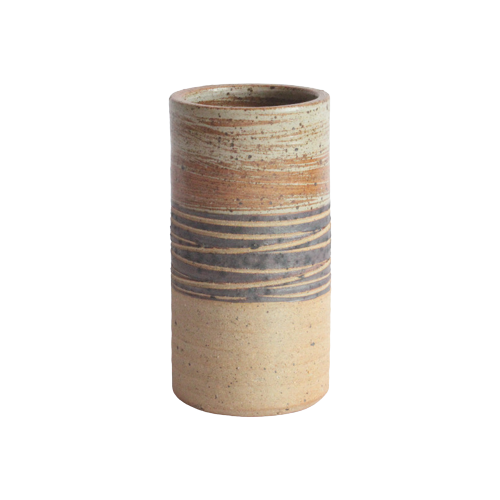 Cylindrical Ceramic Vase With Earthy Color Tones By Tue Poulsen, Denmark 1970S.