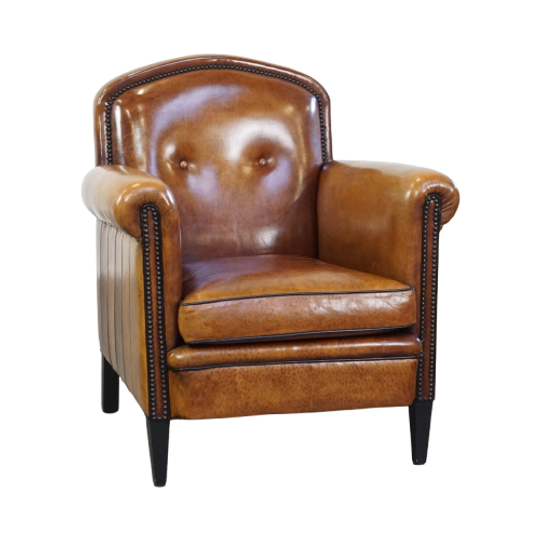 Sprekende En In Goede Staat Verkerende Schapenleren Design Fauteuil, Luxe Afgewerkt Met Siernagel 1