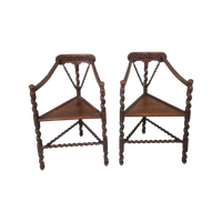 2 Antieke Houten Stoelen Arts And Crafts Periode.