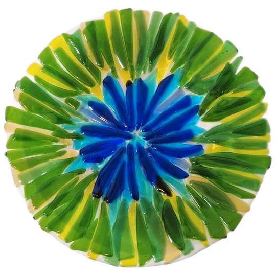 Vintage Glzen Schaal Bord Art Glass Blauw Groene Schaal 1