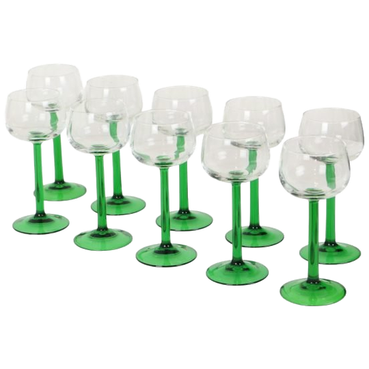 Set Van 10 Vintage Luminarc Elzas Wijnglazen Dikke Groene Steel 1
