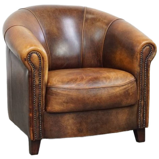 Unieke En Tijdloze Schapenleren Clubfauteuil Met Een Geweldig Patina 1