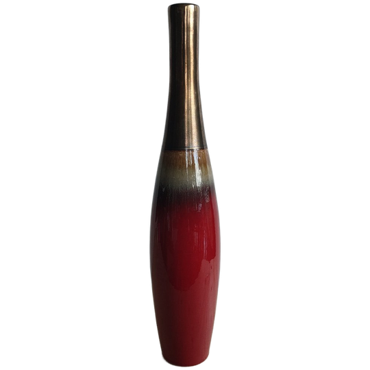 Retro Slanke Aardewerk Bloemen Vaas Rood Goud 1