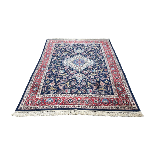 Handgeknoopt Perzisch Kashan Vloerkleed 195x290cm - Vintage Wol Tapijt - Donkerblauw Rood - Relving 1