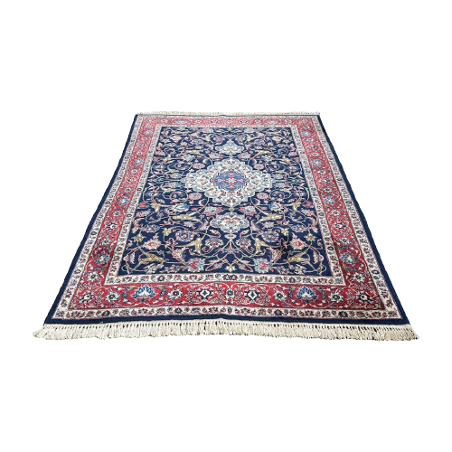 Handgeknoopt Perzisch Kashan Vloerkleed 195X290Cm - Vintage Wol Tapijt - Donkerblauw Rood - Relving