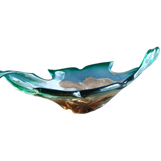 Murano-stijl Glazen Vintage Sierschaal - Amber En Groen 1