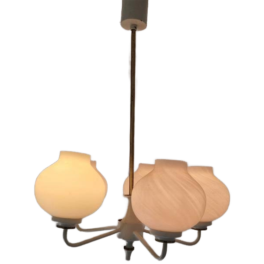 Mid Century Design Kroon Luchter 5 Armig Tulp Vormig Glas 1