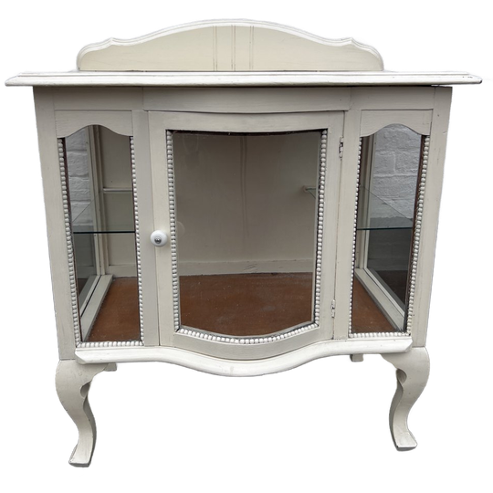 Maten Volgen: Antiek Geschilderd Theekastje Met Bol Glazen Deurtje En 2 Glazen Plankjes 1