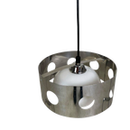 Vintage Hanglamp Met Chromen Cilinder En Glazen Bol thumbnail 1