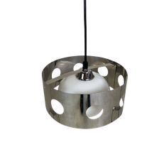 Vintage Hanglamp Met Chromen Cilinder En Glazen Bol