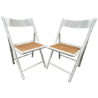 2x Vintage Klapstoel Wit Met Naturel Webbing Zitting thumbnail 1