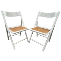 2x Vintage Klapstoel Wit Met Naturel Webbing Zitting