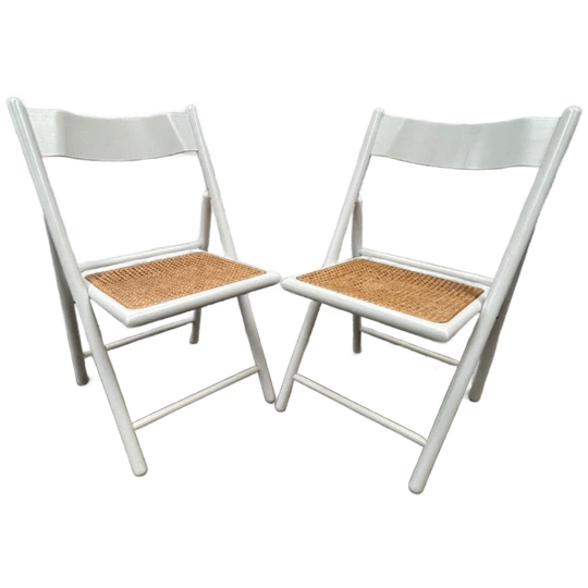 2X Vintage Klapstoel Wit Met Naturel Webbing Zitting 1