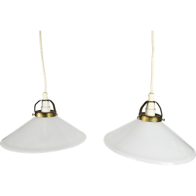 Ikea - T 608 - Messing - Opaalglas - Hanglampen (2) - 3E Kwart 20E Eeuw