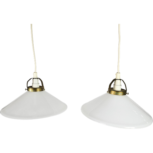Ikea - T 608 - Messing - Opaalglas - Hanglampen (2) - 3E Kwart 20E Eeuw