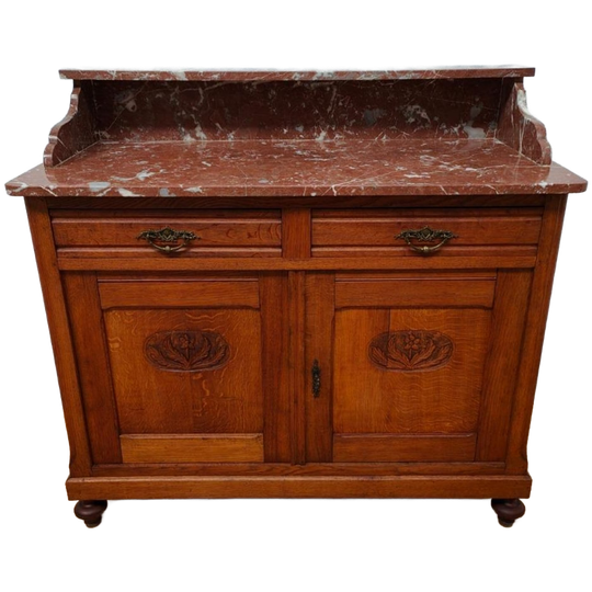 Vintage Antiek Dressoir Commode Ladekast Badkamermeubel Met Marmer Blad 611 1